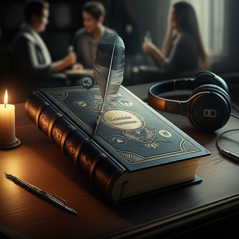 Capa aberta do Grimório Antifofista sobre mesa de madeira, com símbolos de virtudes e ícones de silêncio, iluminada por luz de vela.