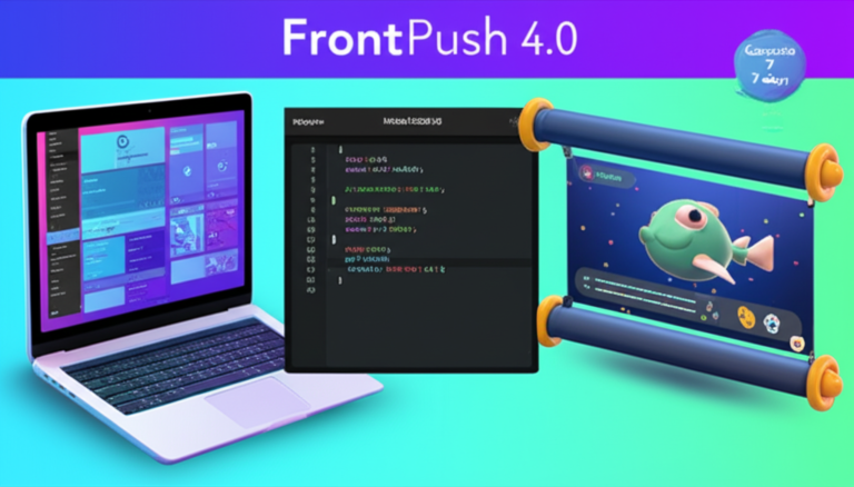 Visão geral do curso FrontPush 4.0 mostrando UI Design no Figma, desenvolvimento Front-End com React e animações GSAP, e integração 3D com Spline.