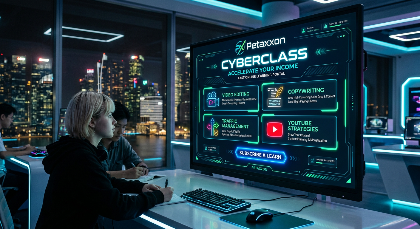 Digital classroom interface showcasing Petaxxon CyberClass subscription portal