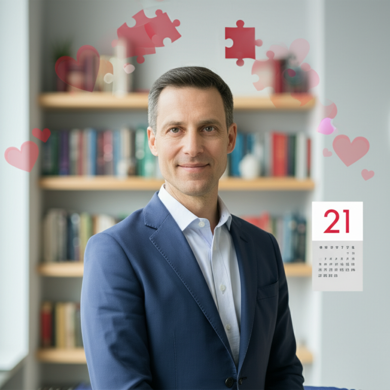 Portrait of psychologist Mateus José in a therapy office, illustrating the 21‑day attachment reprogramming challenge.