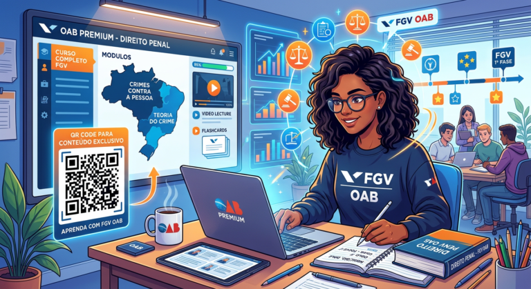 Student studying Direito Penal with QR Code interface on Plataforma do Cenoura 2.0