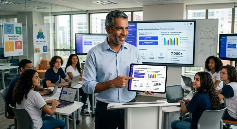 Professor usando Skooly, ferramenta de IA para criar planos de aula rapidamente