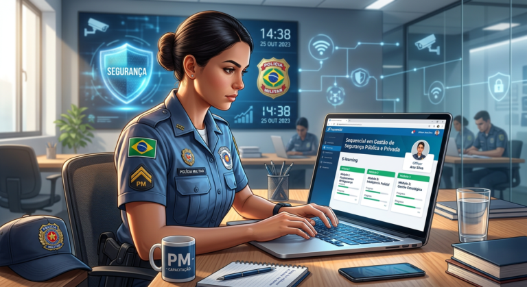 Policía estudiando en línea el curso Sequencial en Gestión de Seguridad Pública y Privada