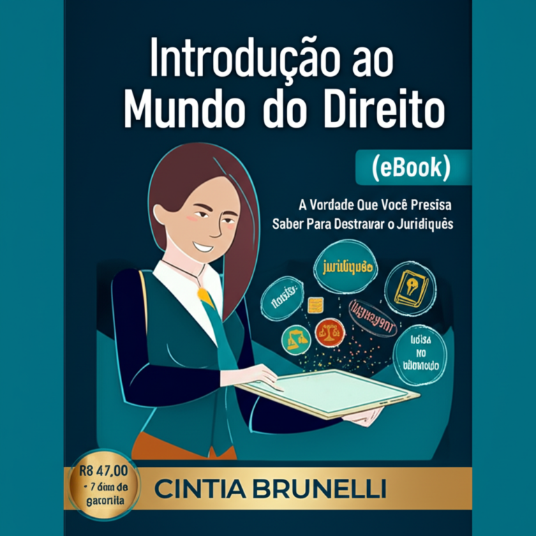 Capa do eBook 'Introdução ao Mundo do Direito' mostrando um estudante segurando um tablet que transforma símbolos jurídicos complexos em linguagem simples, com título e preço destacados.